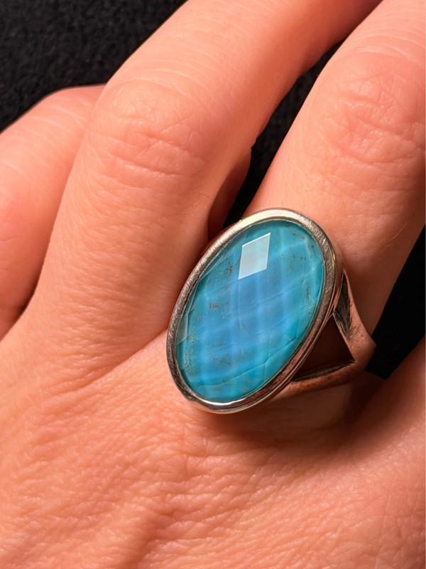 Unique sterling silver vintage whitney kelly turquoise doublet ring size m1/2
