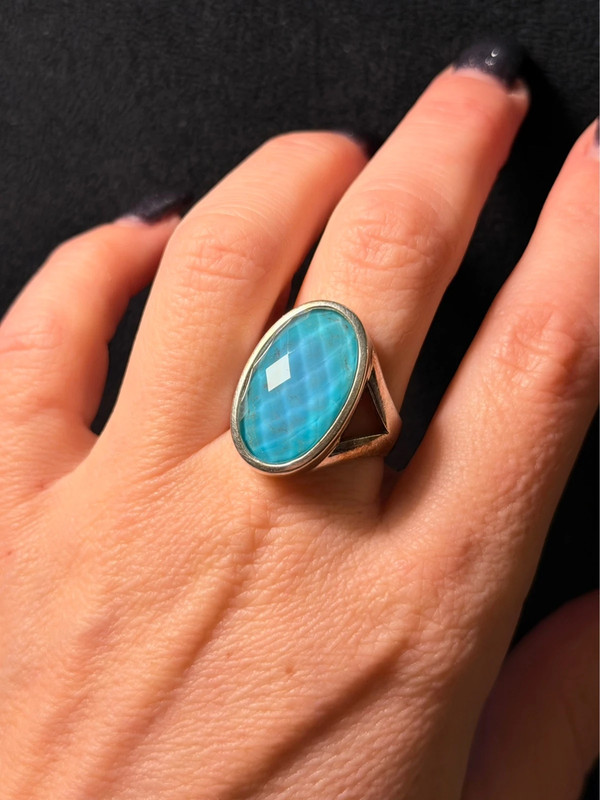 Unique sterling silver vintage whitney kelly turquoise doublet ring size m1/2