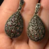 Vintage Sterling Silver Marcasite Drop Post Earrings stud#122