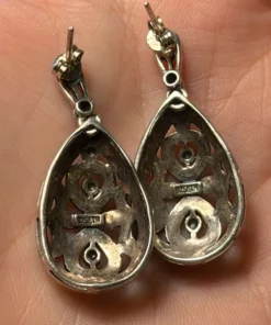Vintage Sterling Silver Marcasite Drop Post Earrings stud