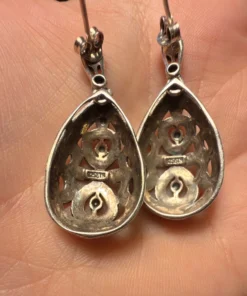 Vintage Sterling Silver Marcasite Drop Post Earrings stud