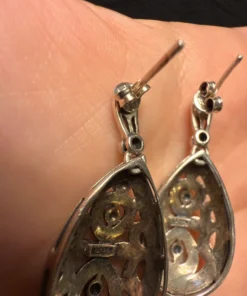 Vintage Sterling Silver Marcasite Drop Post Earrings stud
