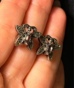 vintage sterling silver 925 amethyst marcasite butterfly stud earrings#22