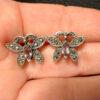vintage sterling silver 925 amethyst marcasite butterfly stud earrings#22