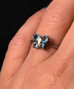 silver 925 gold-plated butterfly ring with blue topaz, size k 1/2 #122