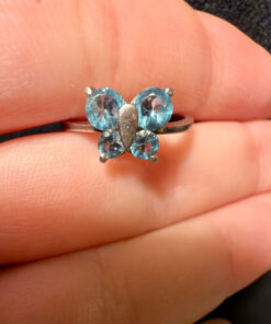 silver 925 gold-plated butterfly ring with blue topaz, size k 1/2