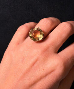 Art Deco Tested Sterling Silver Tested Citrine Solitaire  Ring -UK Size K#122