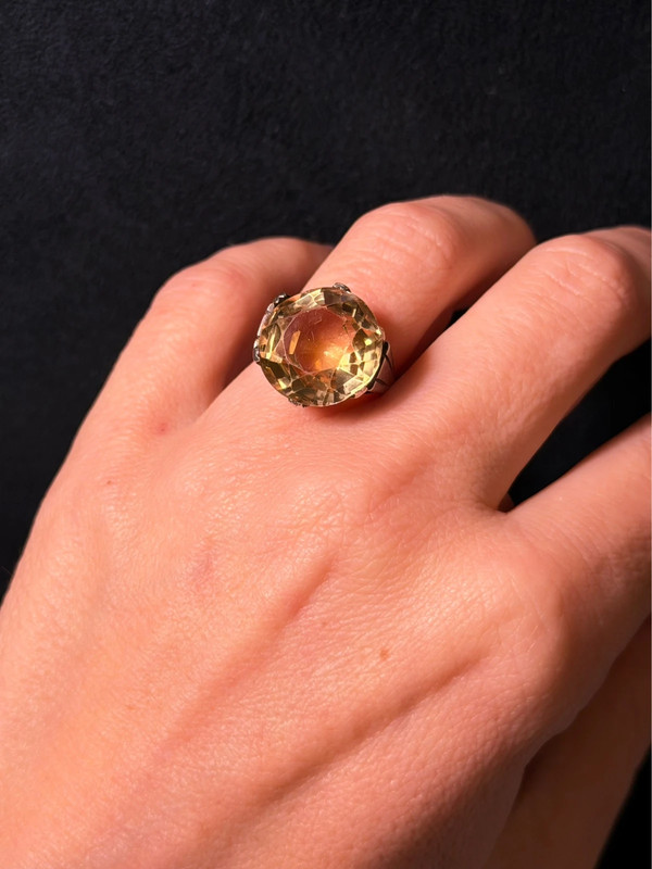 Art Deco Tested Sterling Silver Tested Citrine Solitaire Ring -UK Size K#122