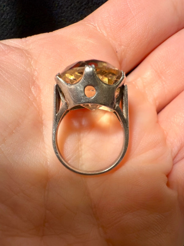 Art Deco Tested Sterling Silver Tested Citrine Solitaire Ring -UK Size K#122