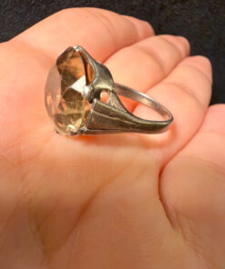 Art Deco Tested Sterling Silver Tested Citrine Solitaire Ring -UK Size K