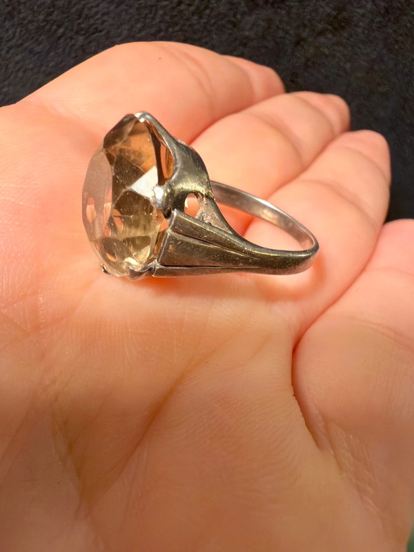 Art Deco Tested Sterling Silver Tested Citrine Solitaire Ring -UK Size K#122
