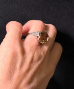 Art Deco Tested Sterling Silver Tested Citrine Solitaire Ring -UK Size K