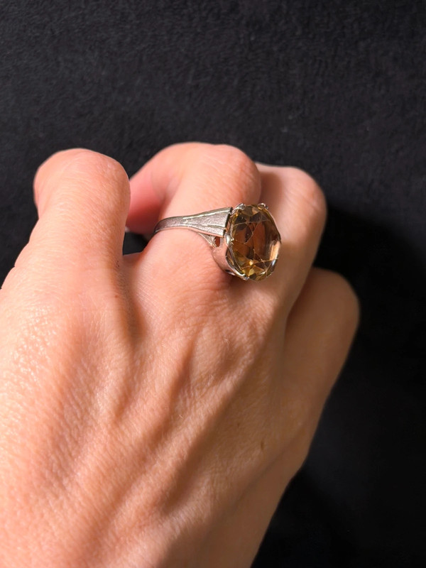 Art Deco Tested Sterling Silver Tested Citrine Solitaire Ring -UK Size K#122