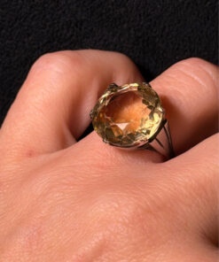 Art Deco Tested Sterling Silver Tested Citrine Solitaire  Ring -UK Size K#122