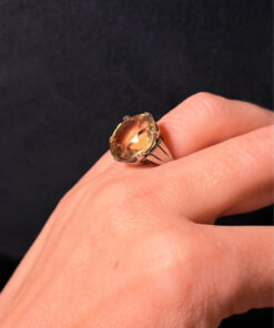 Art Deco Tested Sterling Silver Tested Citrine Solitaire Ring -UK Size K