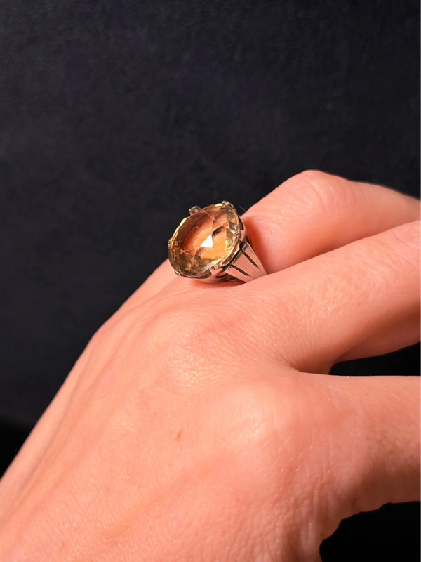 Art Deco Tested Sterling Silver Tested Citrine Solitaire Ring -UK Size K#122