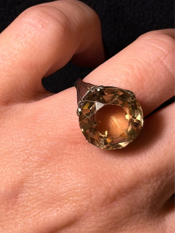 Art Deco Tested Sterling Silver Tested Citrine Solitaire Ring -UK Size K#122