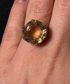 Art Deco Tested Sterling Silver Tested Citrine Solitaire Ring -UK Size K