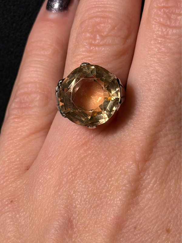 Art Deco Tested Sterling Silver Tested Citrine Solitaire Ring -UK Size K#122