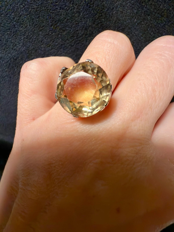 Art Deco Tested Sterling Silver Tested Citrine Solitaire Ring -UK Size K#122