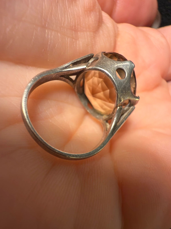 Art Deco Tested Sterling Silver Tested Citrine Solitaire Ring -UK Size K#122