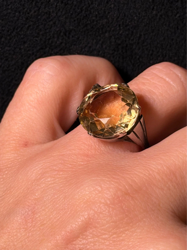 Art Deco Tested Sterling Silver Tested Citrine Solitaire Ring -UK Size K#122