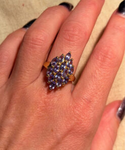 Silver ring with gold plating and amethysts, size O