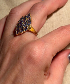 Silver ring with gold plating and amethysts, size O