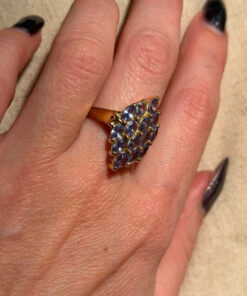 Silver ring with gold plating and amethysts, size O