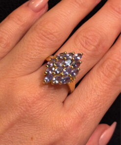 Silver ring with gold plating and amethysts, size O