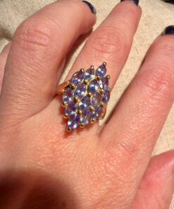 Silver ring with gold plating and amethysts, size O