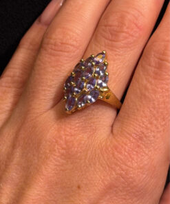Silver ring with gold plating and amethysts, size O
