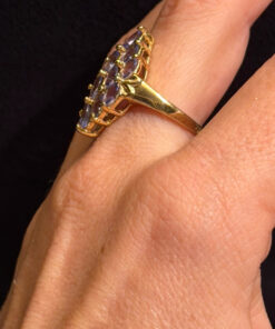 Silver ring with gold plating and amethysts, size O