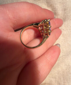 Silver ring with gold plating and amethysts, size O