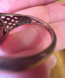 Size Q, vintage 925 sterling silver ring, natural carnelian