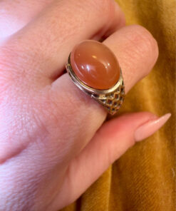Size Q, vintage 925 sterling silver ring, natural carnelian (#16)