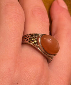 Size Q, vintage 925 sterling silver ring, natural carnelian