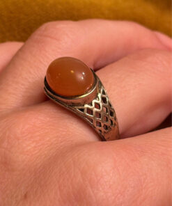 Size Q, vintage 925 sterling silver ring, natural carnelian