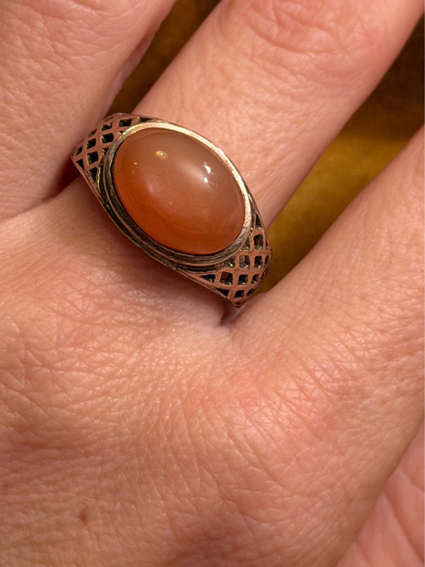 Size Q, vintage 925 sterling silver ring, natural carnelian (#16)