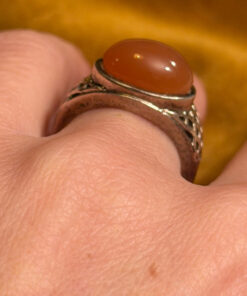 Size Q, vintage 925 sterling silver ring, natural carnelian