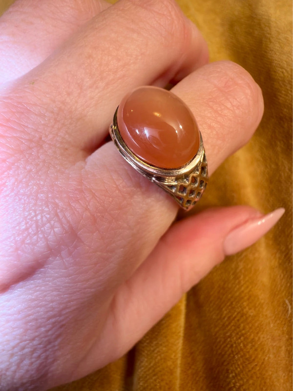 Size Q, vintage 925 sterling silver ring, natural carnelian (#16)