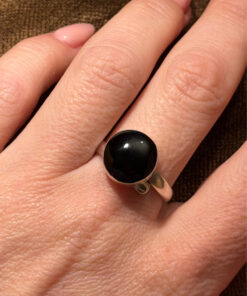 Sterling silver ring with black stone Uk size R#124