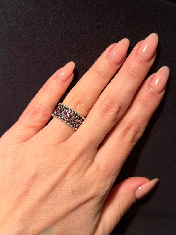 Armenian Sterling Silver Ring With Red Stones Uk Size L( Adjustable)#2