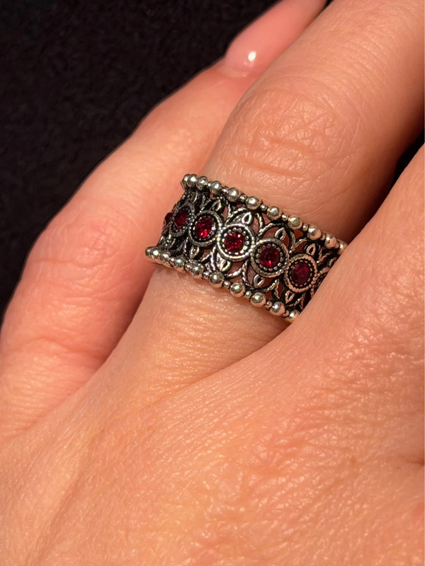 Armenian Sterling Silver Ring With Red Stones Uk Size L( Adjustable)#2