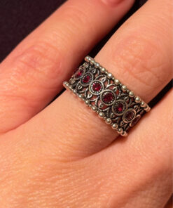 Armenian Sterling Silver Ring With Red Stones Uk Size L( Adjustable)#2
