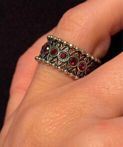 Armenian Sterling Silver Ring With Red Stones Uk Size L( Adjustable)