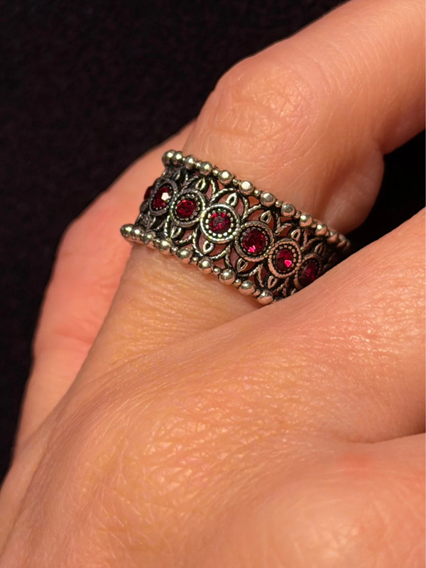 Armenian Sterling Silver Ring With Red Stones Uk Size L( Adjustable)#2