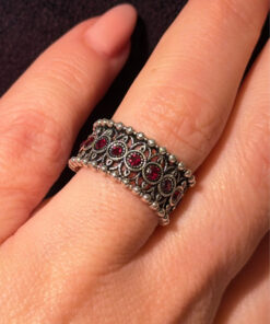 Armenian Sterling Silver Ring With Red Stones Uk Size L( Adjustable)