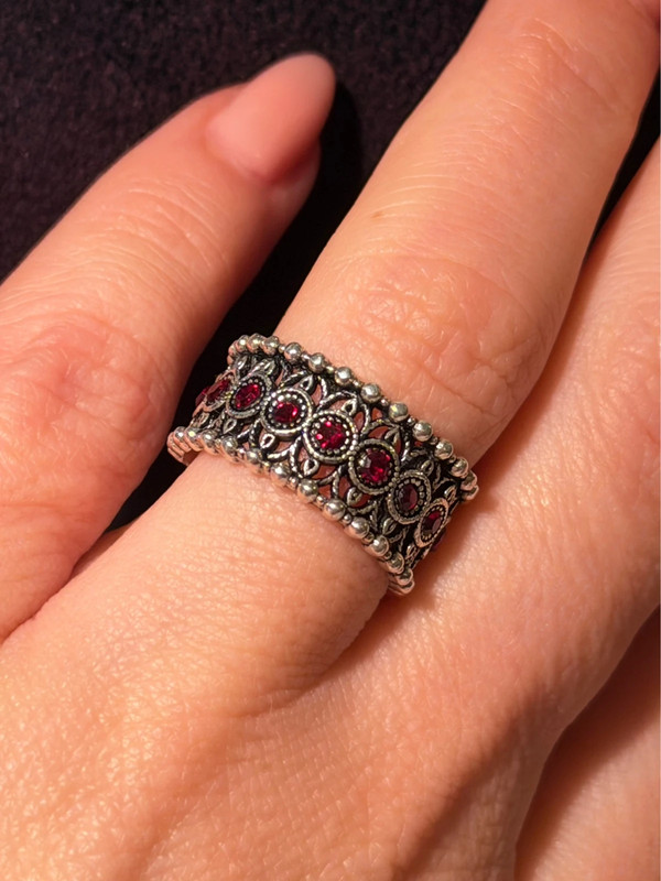 Armenian Sterling Silver Ring With Red Stones Uk Size L( Adjustable)#2