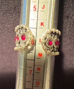 Armenian Sterling Silver Ring With Red Stones Uk Size L( Adjustable)